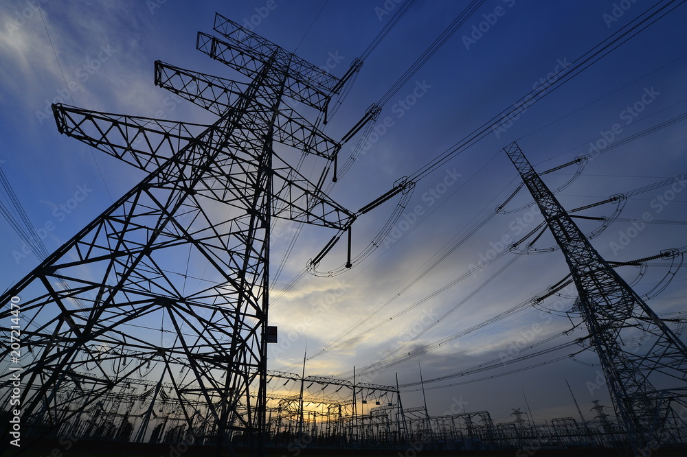 The power supply facilities of contour in the evening The power supply facilities of contour in the evening