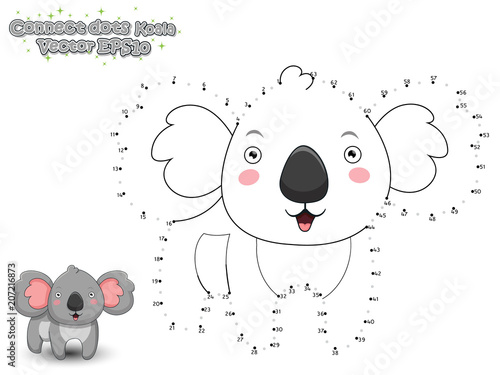 Canvas Print Connect The Dots and Draw Cute Cartoon Koala