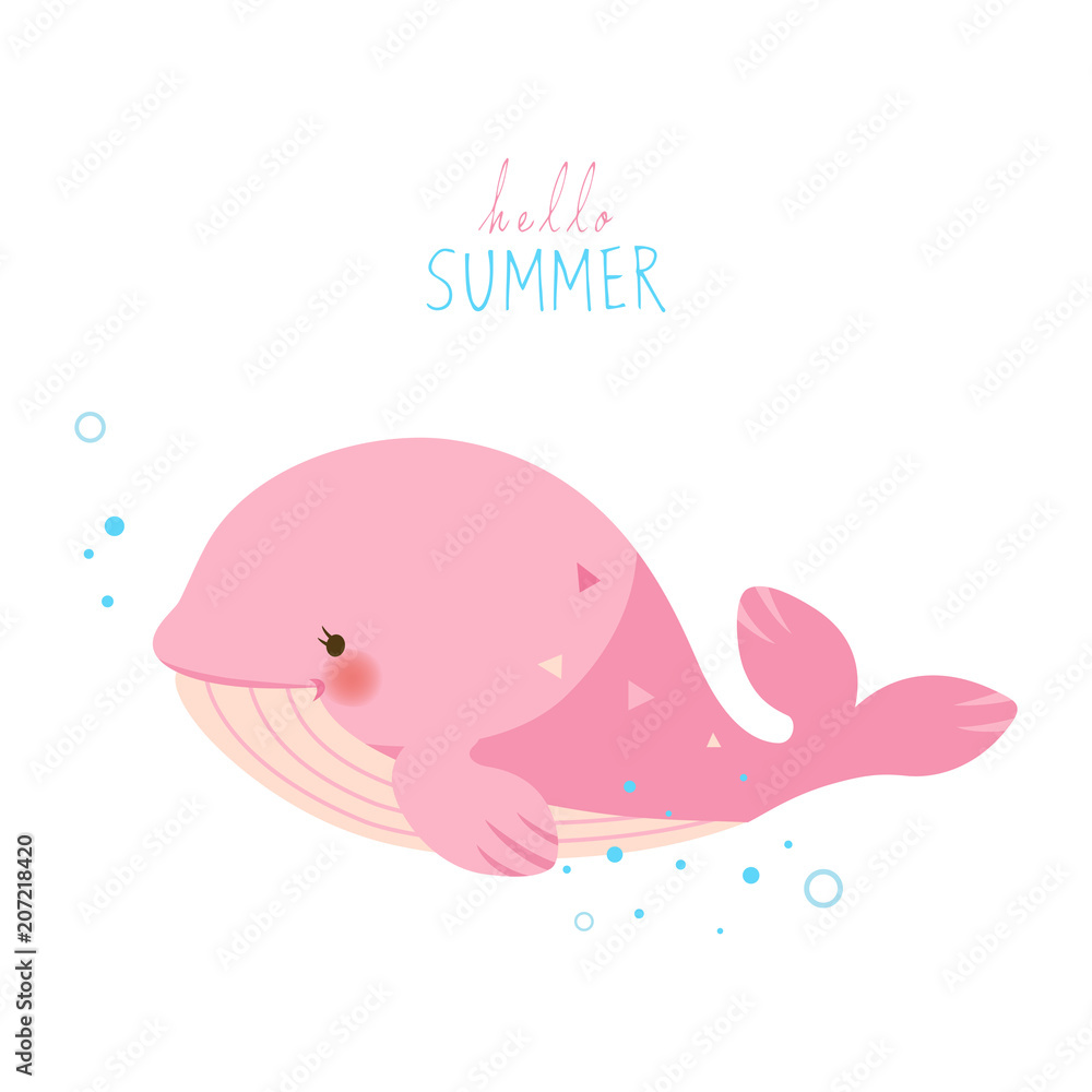 Naklejka premium Ładny różowy wieloryb na białym tle