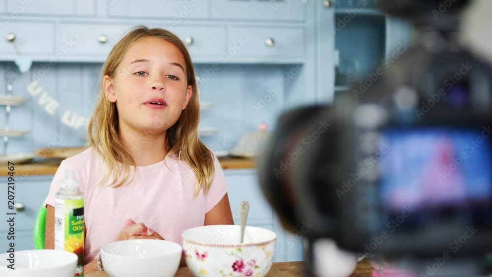 Young Girl Recording Vlog At Home Showing How To Make Slime Young Girl Recording Vlog At Home Showing How To Make Slime