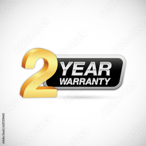 2 year warranty golden and silver badge isolated on white background
