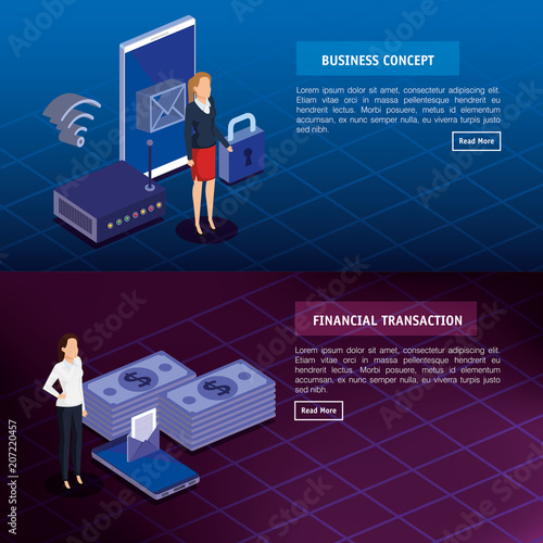 finacial transaction with business people isometric vector illustration design