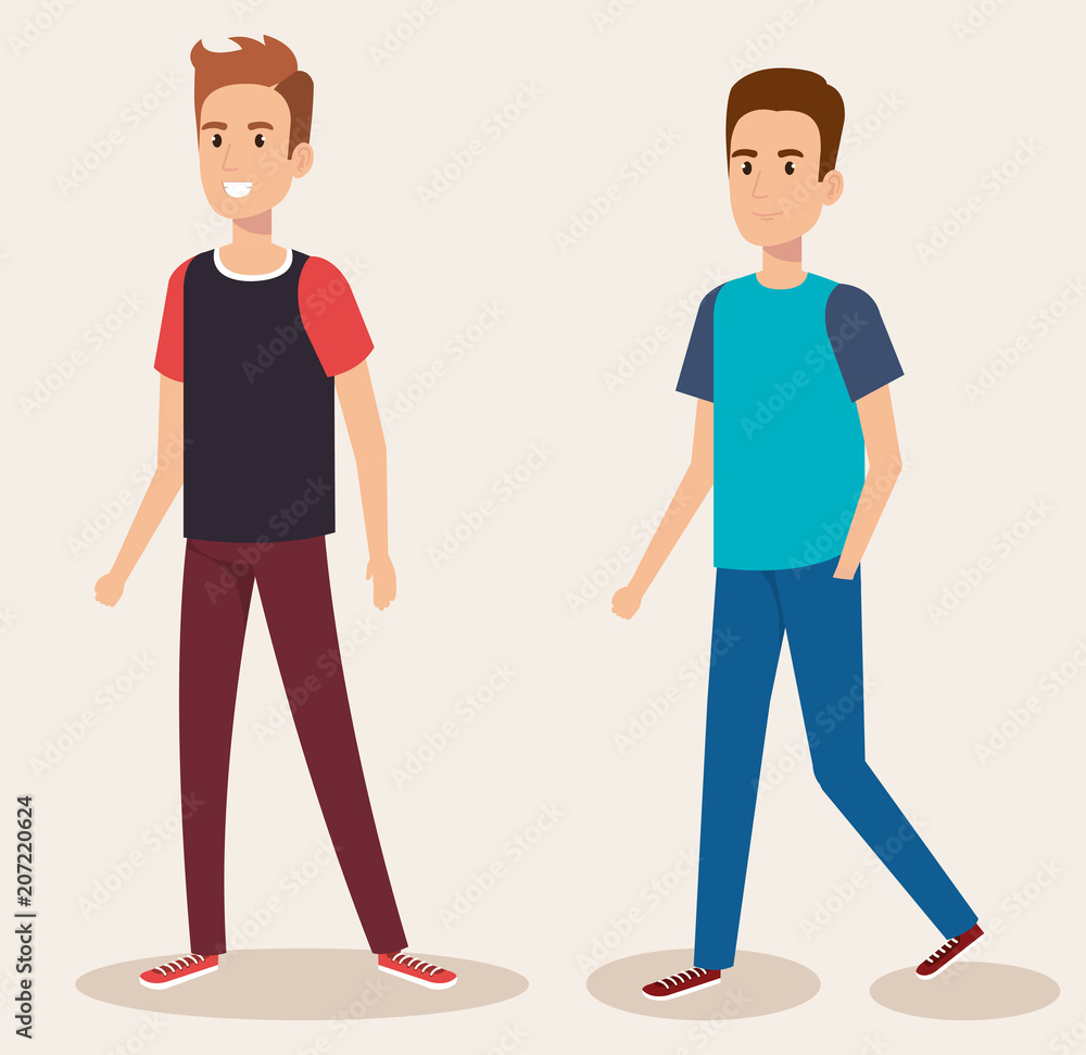 young boys avatars characters vector illustration design