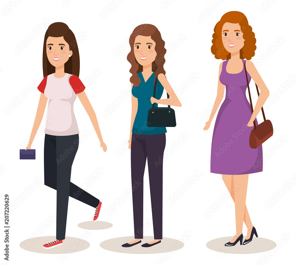 Obraz premium young girls avatars characters vector illustration design