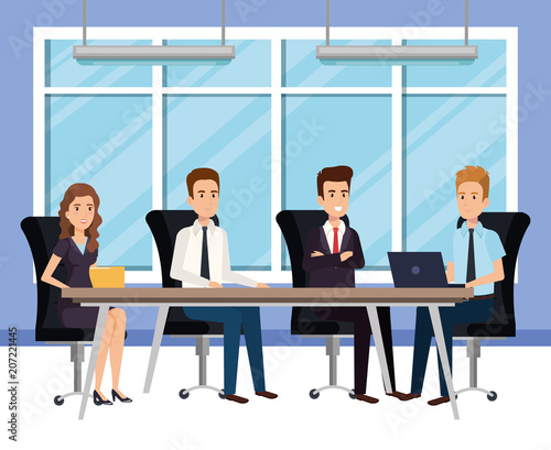 business people in the boardroom isometric avatars vector illustration design