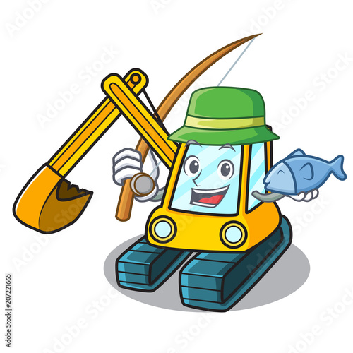 Fishing excavator mascot cartoon style