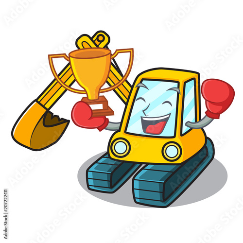 Boxing winner excavator mascot cartoon style