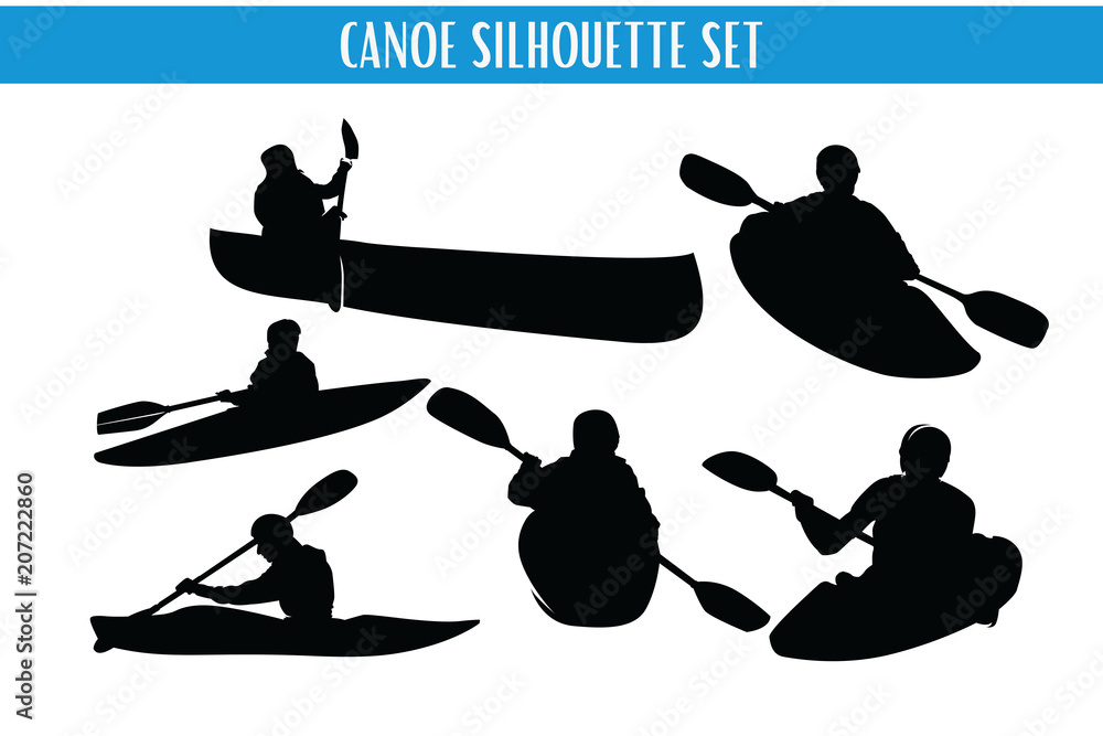 Canoe and Kayaking Silhouette Set