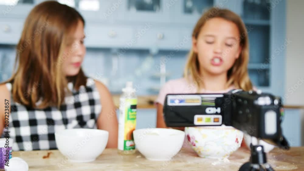 Two Girls Recording Vlog At Home Showing How To Make Slime Two Girls Recording Vlog At Home Showing How To Make Slime