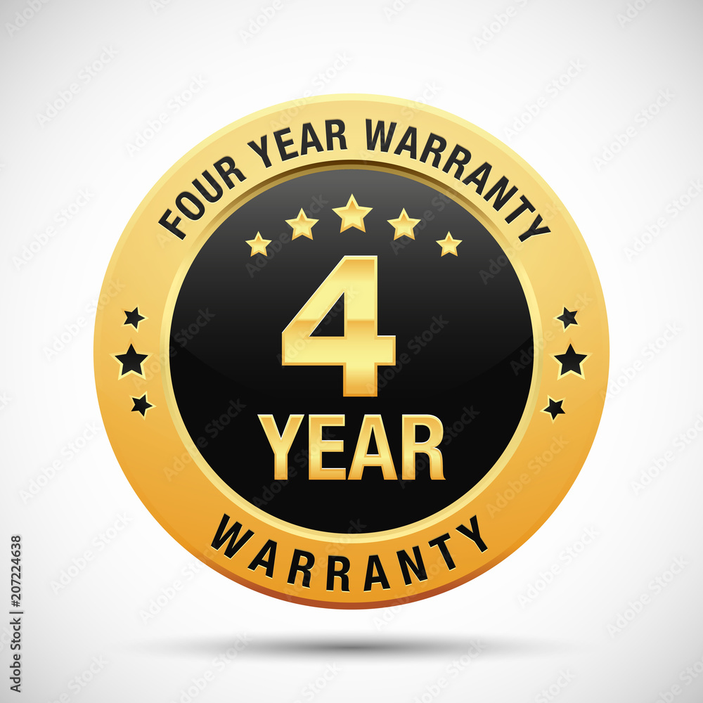 4 year warranty golden label isolated on white background