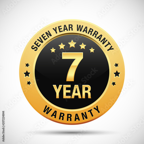 7 year warranty golden label isolated on white background