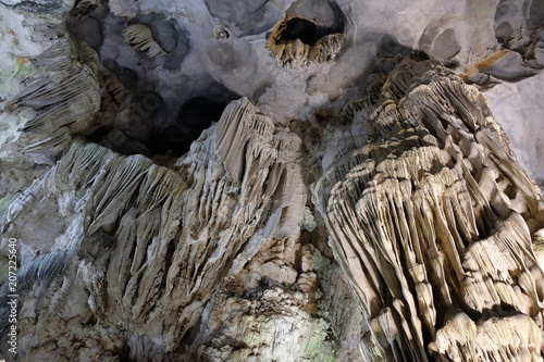 Stalactites and stalagmites in Thien Cung cave, Halong Bay, Hanoi, Vietnam