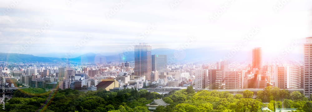 Fototapeta premium Panoramiczny widok na panoramę Osaki, Japonia