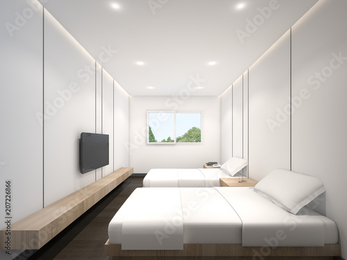 Minimalist Bedroom with Double Bed , 3d rendering