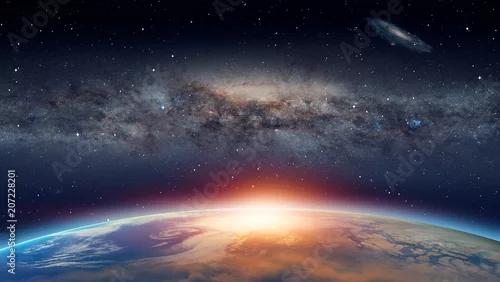 Obraz Planeta Ziemia ze spektakularnym zachodem słońca „Elementy tego zdjęcia dostarczone przez NASA”