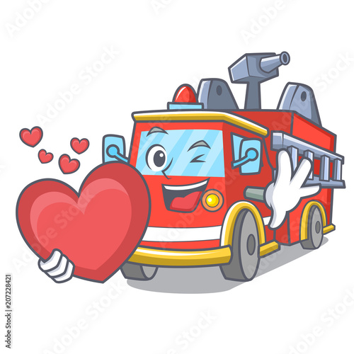With heart fire truck mascot cartoon