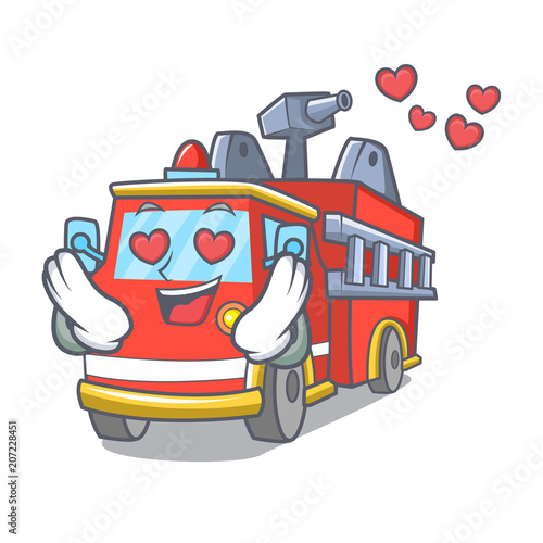 In love fire truck mascot cartoon