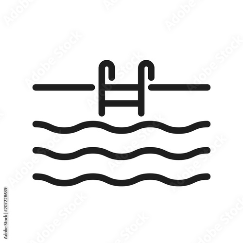Swimming pool thin line icon with stairs ladder and water. Vector illustration for olympic pool and hotel, resort, camping, community pool. Summer, sport, vacations, leisure time concepts