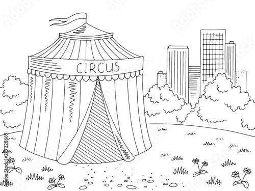 Circus exterior graphic black white city landscape sketch illustration vector