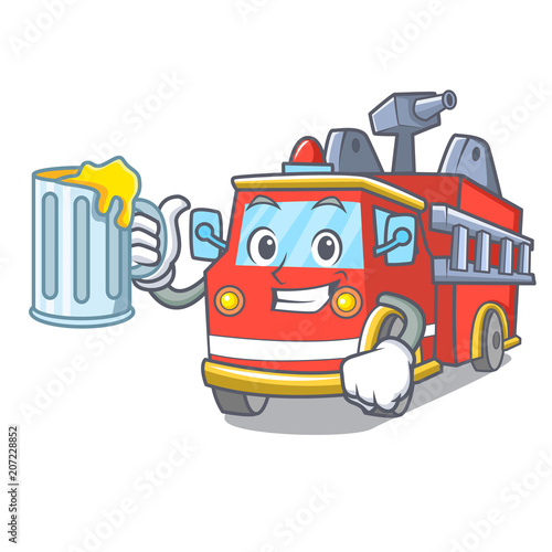 With juice fire truck mascot cartoon