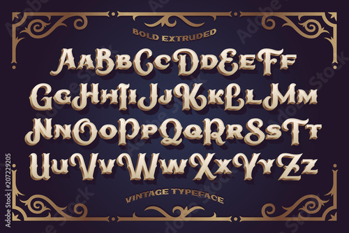 Bold vintage typeface with volume gradient effect and classic ornate frame