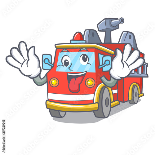 Crazy fire truck mascot cartoon