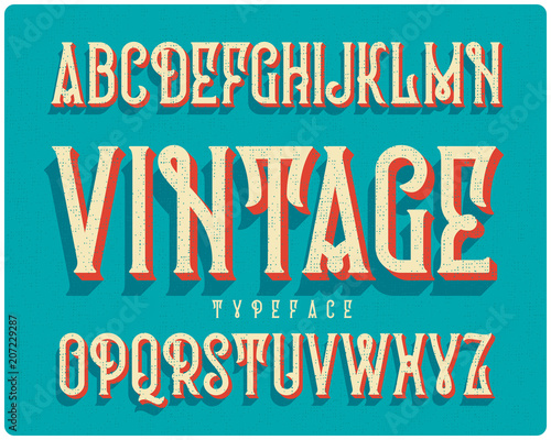 Vintage extruded typeface covered with noisy texture