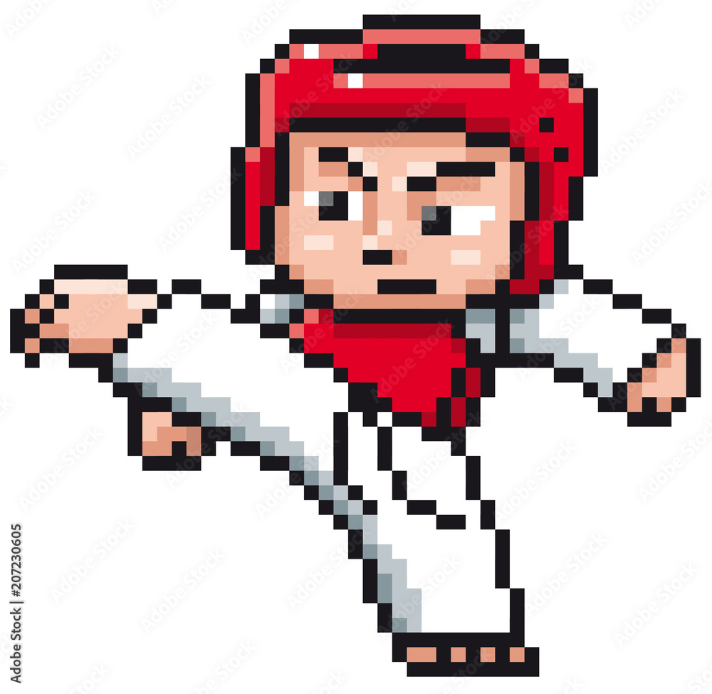 Vector illustration of Cartoon Taekwondo player - Pixel design Vector illustration of Cartoon Taekwondo player - Pixel design