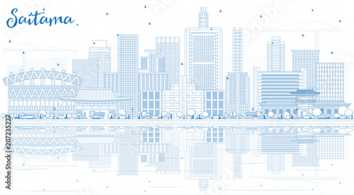Foto Outline Saitama Japan City Skyline with Blue Buildings and Reflections