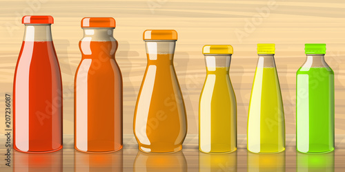Full juice bottles on transparent background mockup