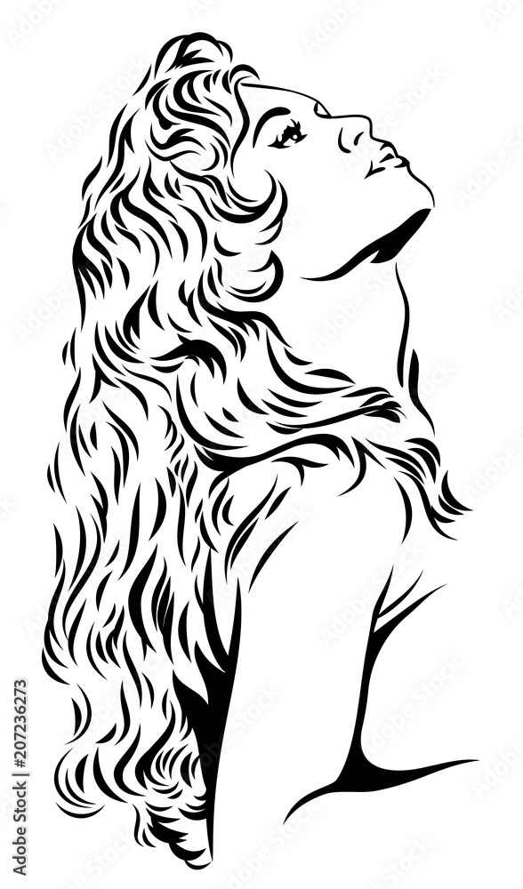 Naklejka Vector image of a beautiful girl with curly hair, profile