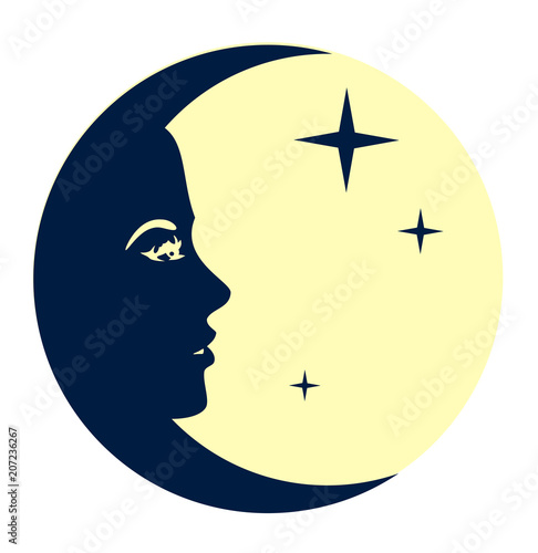 vector image Moon with girl face