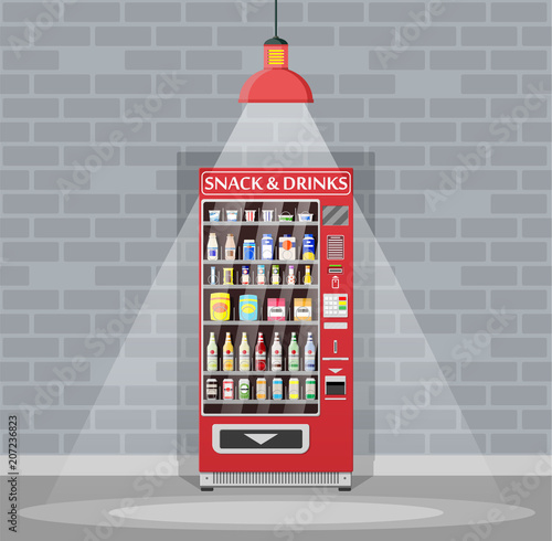Automatic vending machine with food and drinks.