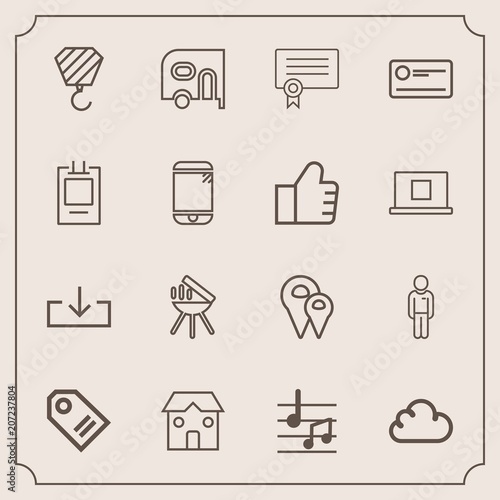 Modern, simple vector icon set with construction, cheque, mobile, delivery, cloud, success, meat, finance, money, man, road, music, building, musical, download, map, web, van, diploma, label icons