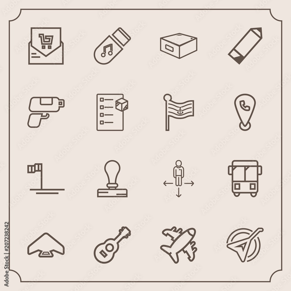 Modern, simple vector icon set with storage, direction, parachute, pencil, transportation, place, musical, receipt, baja, beach, bill, paper, ocean, instrument, stationery, sign, jump, flight icons Modern, simple vector icon set with storage, direction, parachute, pencil, transportation, place, musical, receipt, baja, beach, bill, paper, ocean, instrument, stationery, sign, jump, flight icons