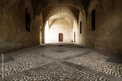 Entrance with cobbled stone floor at at Emir Bachir Chahabi Palace Beit ed-Dine in mount Lebanon Middle east, Lebanon photo