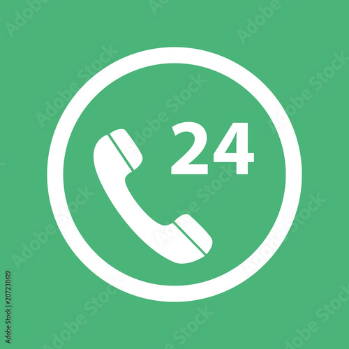 24h support icon vector, filled flat sign, solid pictogram isolated on green. All day customer support call center symbol, logo illustration. photo