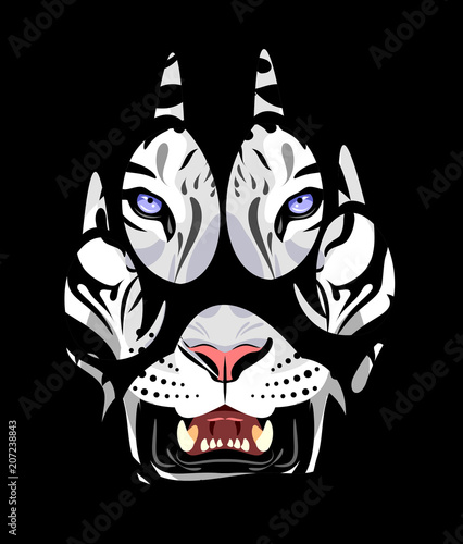 Fototapeta Naklejka Na Ścianę i Meble -  muzzle of a tiger in a paw print