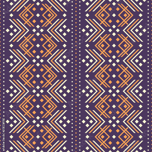 Seamless folk pattern of V shaped elements and square dots