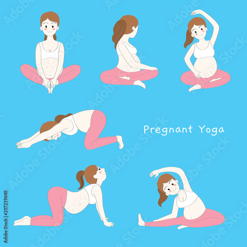 Cartoon cute pregnant yoga vector.