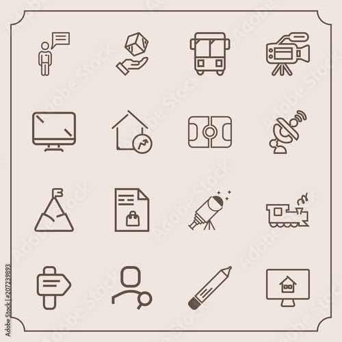 Modern, simple vector icon set with house, online, business, real, list, delivery, cargo, internet, travel, shopping, pen, property, chat, notebook, transportation, office, account, star, way icons