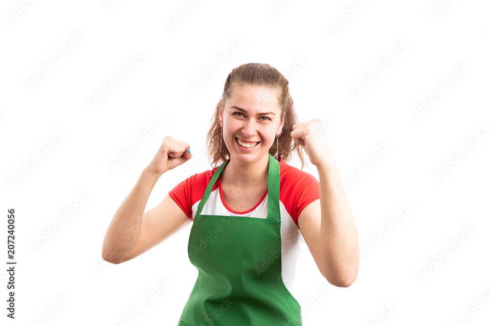 Successful woman supermarket employee or storekeeper. Successful woman supermarket employee or storekeeper.