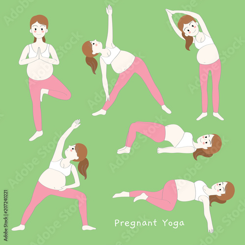 Cartoon cute pregnant yoga vector.