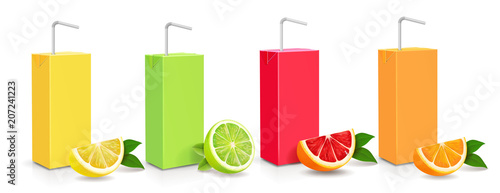 Juice citrus carton cardboard box pack 3d set