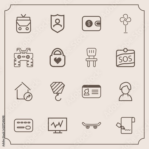Modern, simple vector icon set with skater, security, skateboard, technology, credit, human, name, board, real, id, skate, house, internet, person, extreme, building, diagnostic, leather, money icons