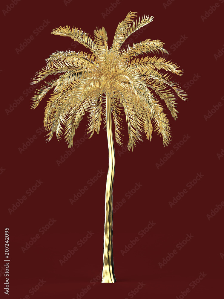 Palm tree gold golden tropical plant dream beach symbol design element great vacation tour concept. render isolated