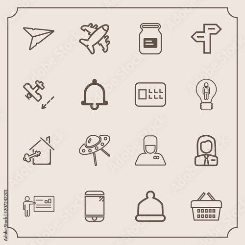 Modern, simple vector icon set with businessman, aircraft, sale, email, market, send, business, metal, airplane, hotel, shop, people, cap, house, phone, presentation, job, property, home, estate icons