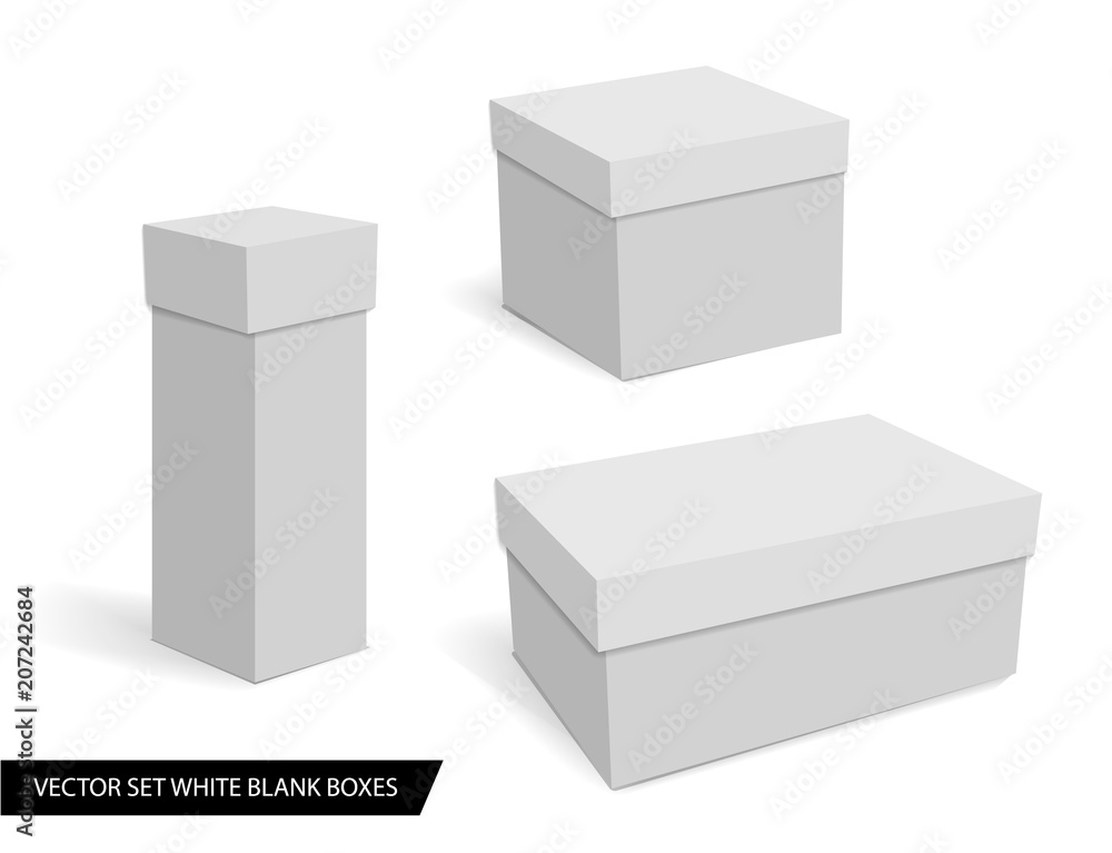 Set blank box vertical products template isolated on white background. collection of various white boxes. Set blank box vertical products template isolated on white background. collection of various white boxes.