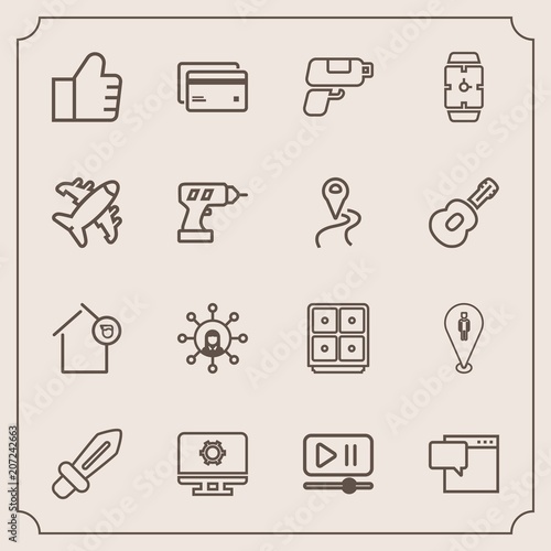 Modern, simple vector icon set with button, computer, message, bubble, setting, knight, plastic, medieval, owner, gun, money, web, chat, business, internet, game, sword, finance, card, home, pin icons