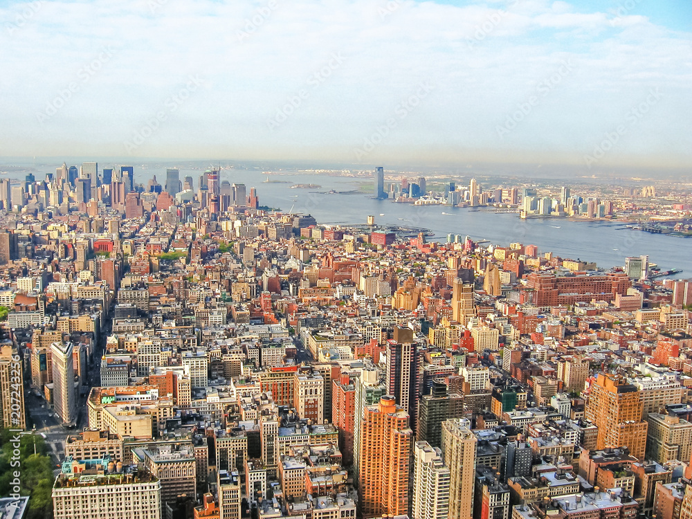 Spectacular aerial view of skyscrapers in Manhattan, New York City, United States.